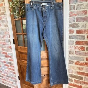 Gap Long and Lean Jeans Womens 16 Regular Blue Flare Distressed Hem Denim